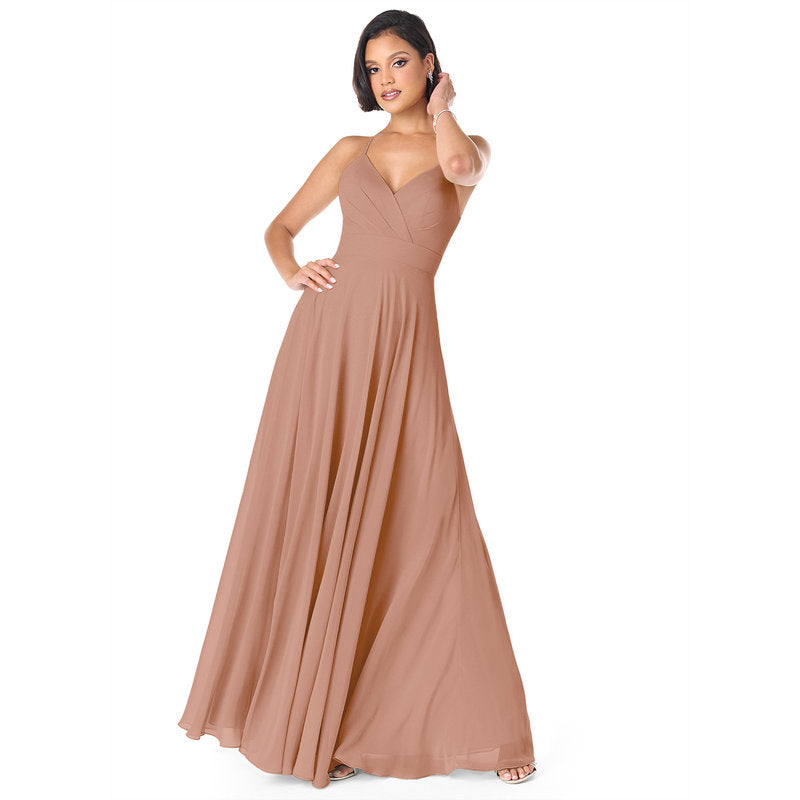 Avelina A-Line V-Neck Chiffon Bridesmaid Dress in Champagne Rose - view 1