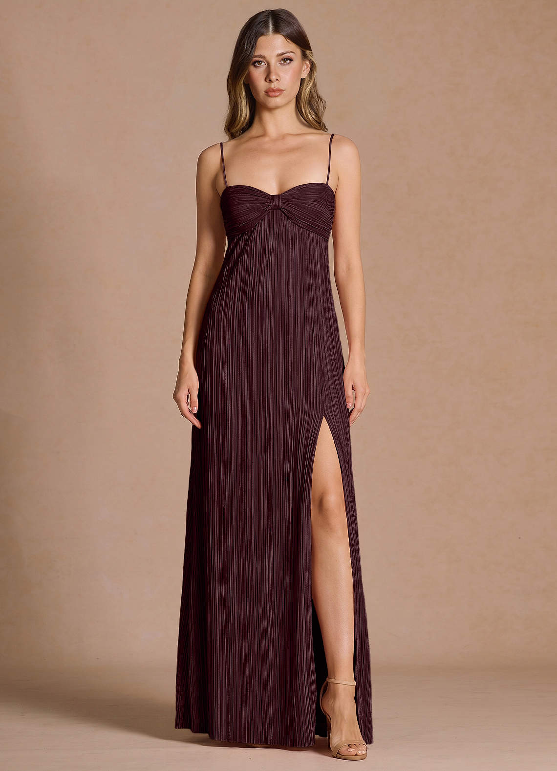 Emmeline A-Line V-Neck Floral Burnout Evening Dress in Maroon Red