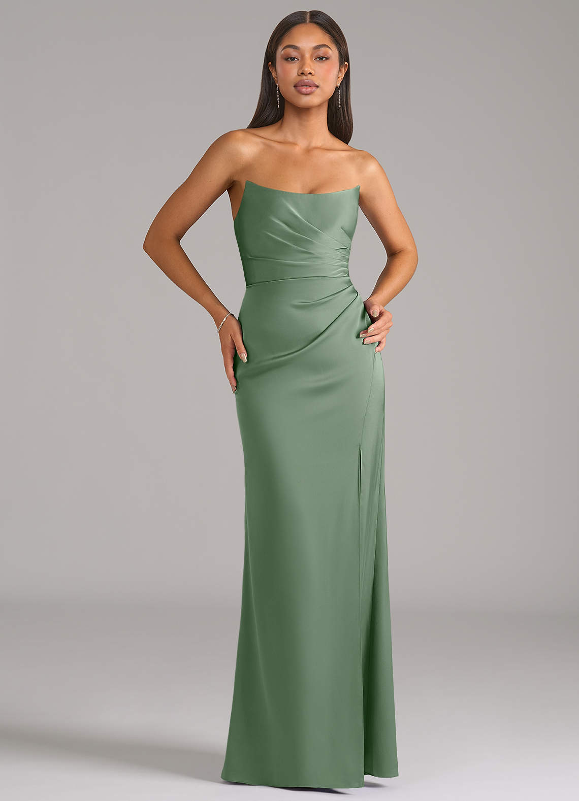 Marla Sheath Strapless Stretch Satin Bridesmaid Dress in Matcha