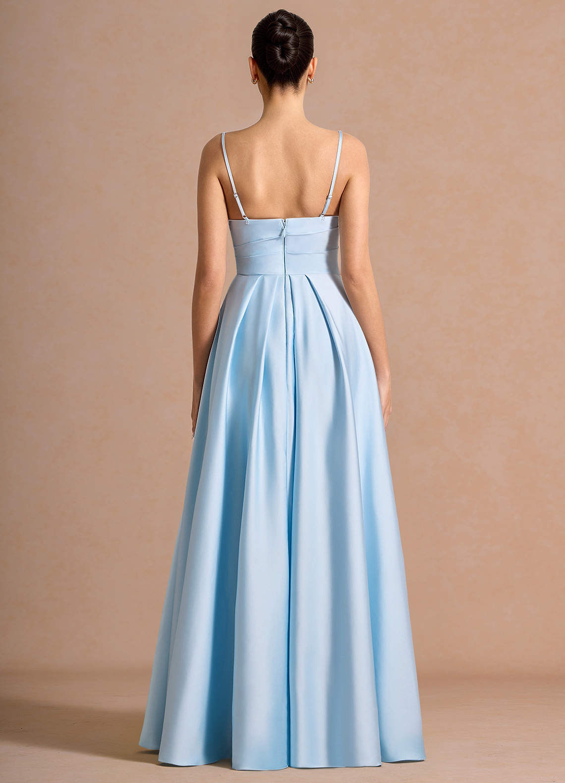 Nancy A-Line V-Neck Stretch Satin and Chiffon Evening Dress in Sky Blue