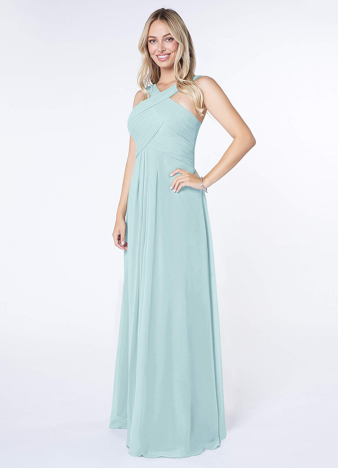 Kaleigh A-Line Halter Chiffon Bridesmaid Dress in Sea Glass