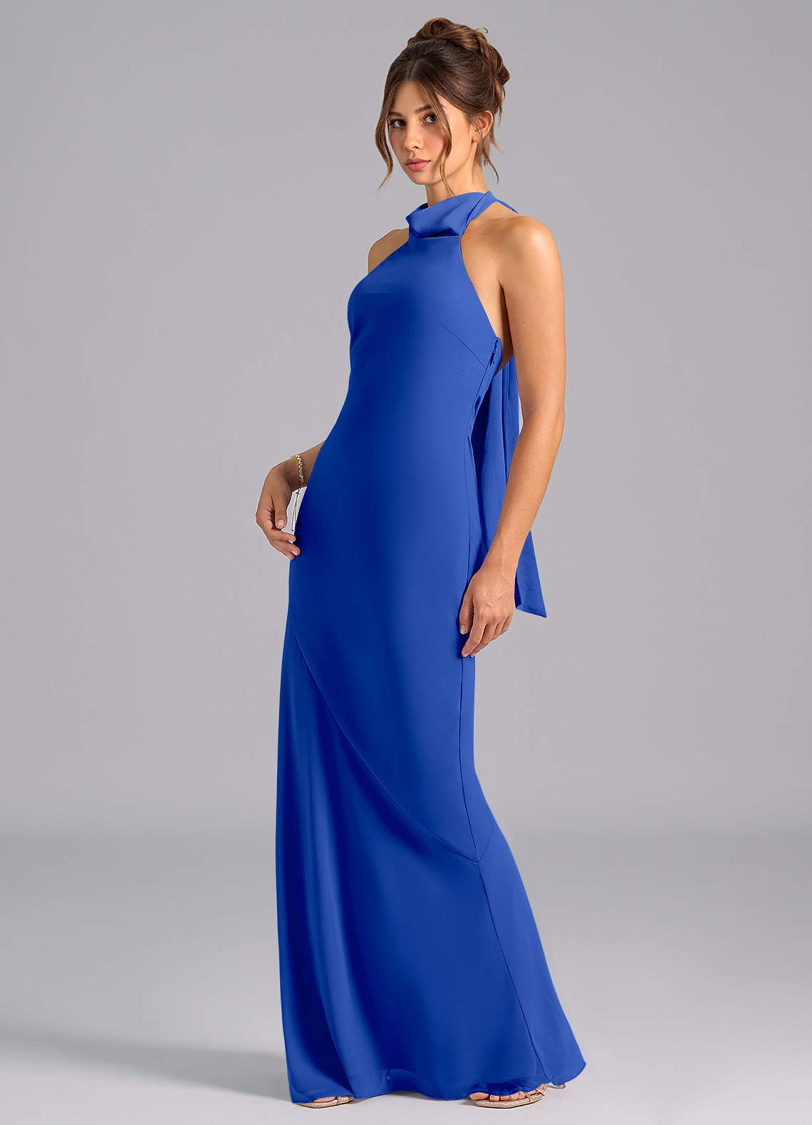 Velli Mermaid Halter Chiffon Bridesmaid Dress in Royal Blue