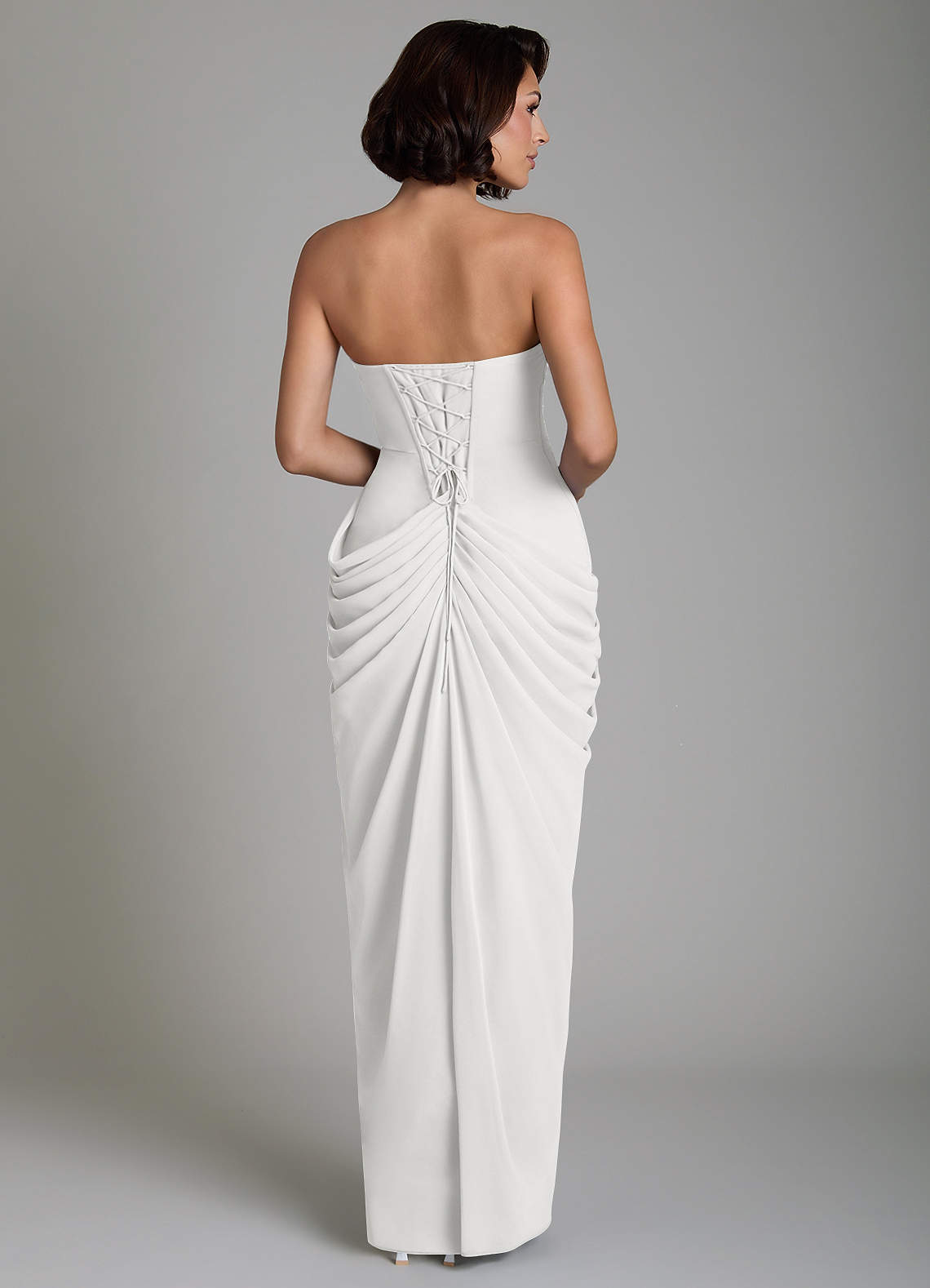 Nyra Sheath Strapless Chiffon Bridesmaid Dress in white