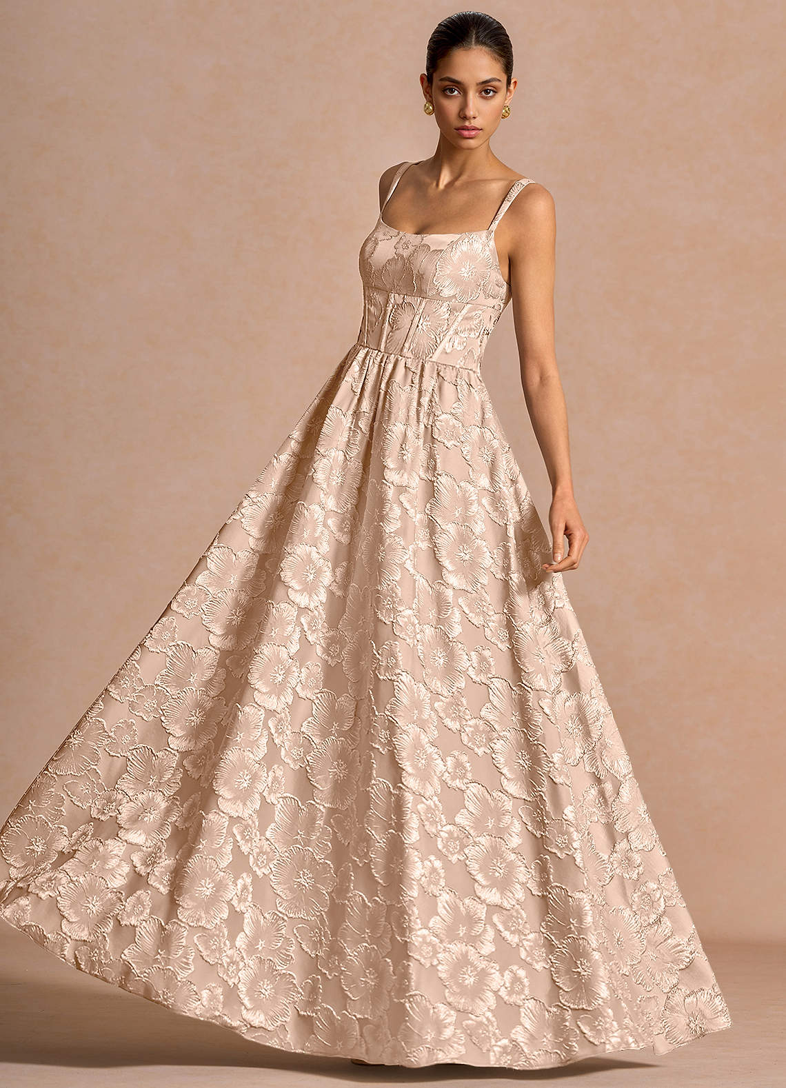 Julietteh A-Line Strappy Jacquard Taffeta Evening Dress in Vintage Blush