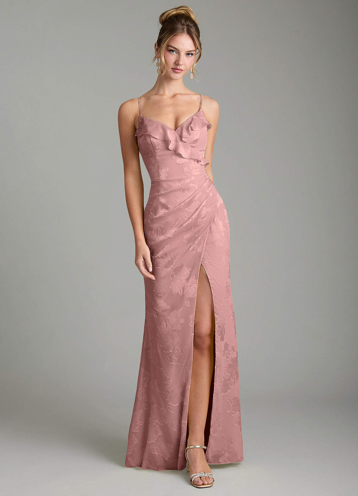 Larsa Mermaid V-Neck Jacquard Bridesmaid Dress in dusty rose