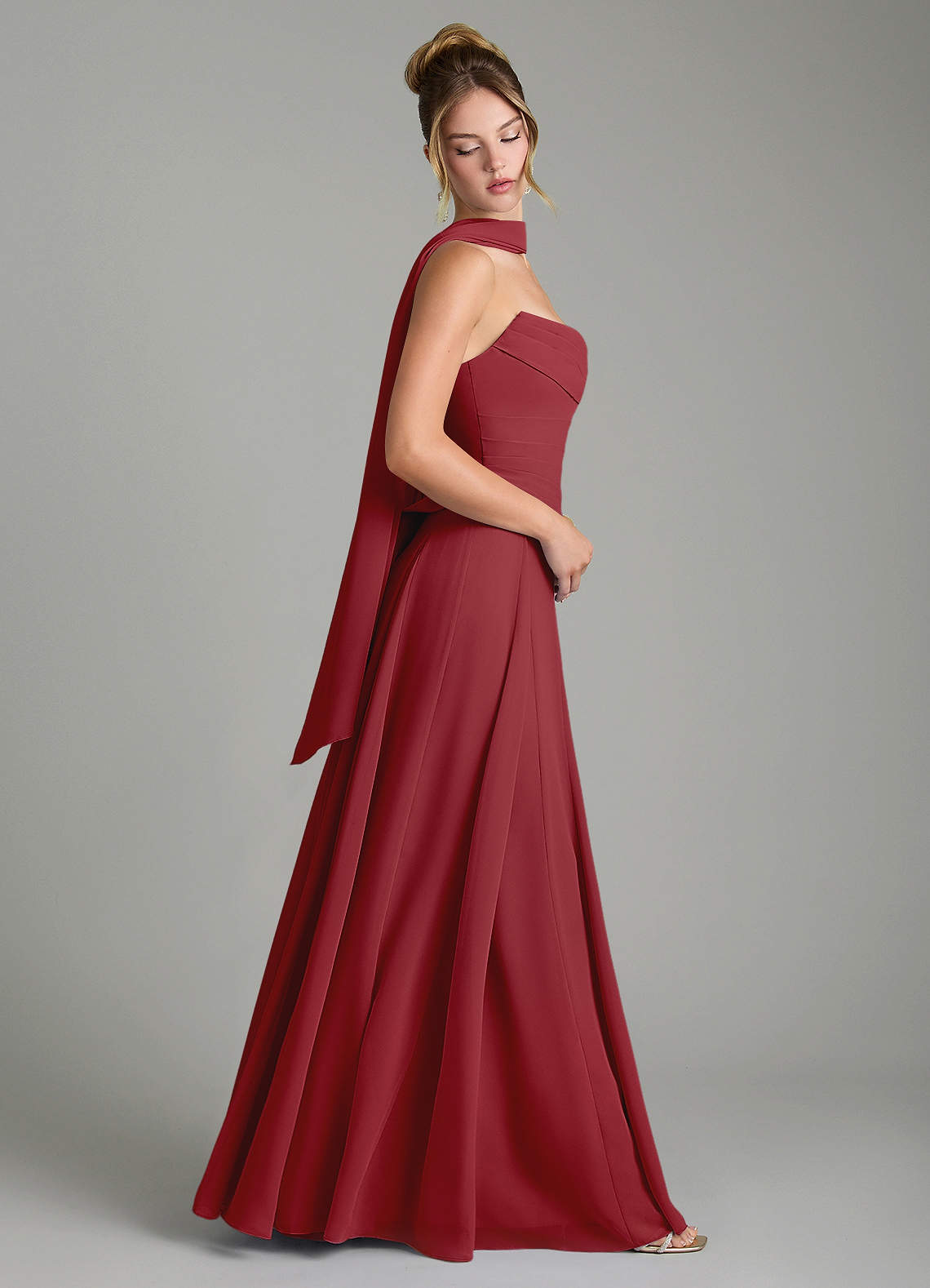 Gabriela A-Line Cowl-Neck Chiffon Bridesmaid Dress in Pomegranate