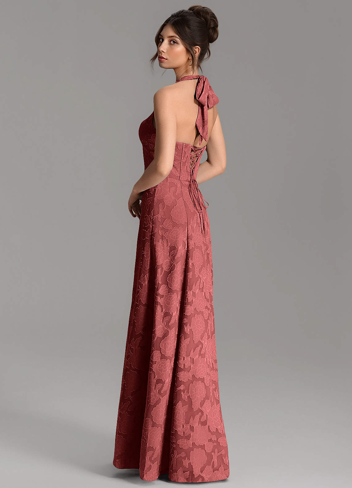 Nia A-Line V-Neck Floral Burnout Bridesmaid Dress in Terracotta