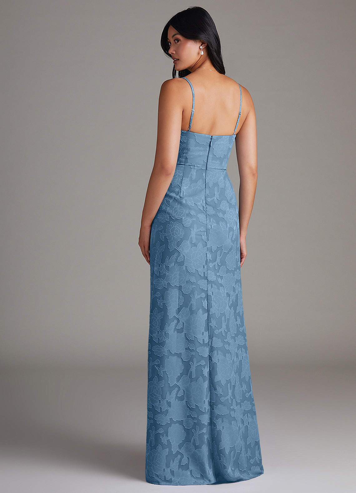 Maci Sheath V-Neck Floral Burnout Bridesmaid Dress in Steel Blue