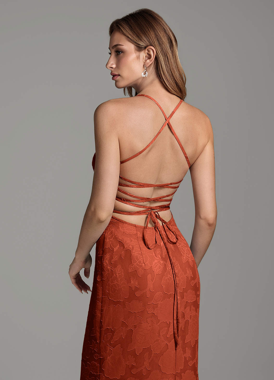 Dara Mermaid Sweetheart Floral Burnout Bridesmaid Dress in Auburn