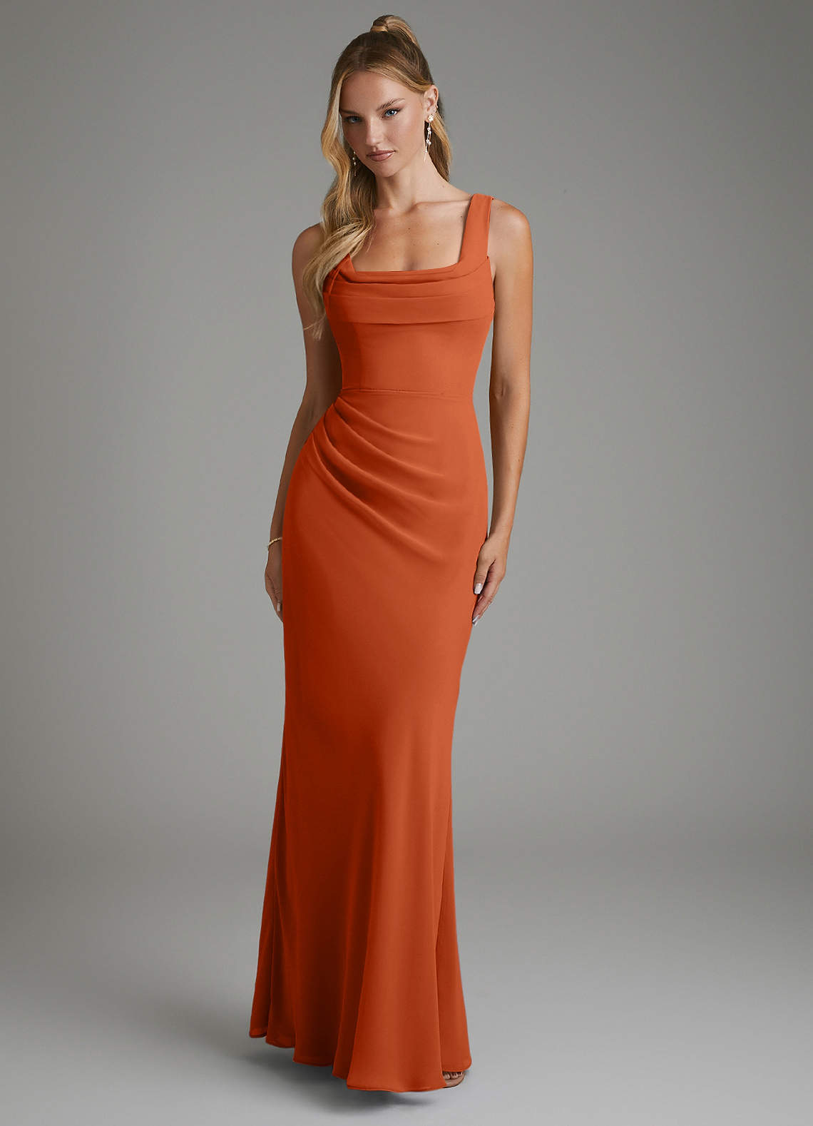 Asa Sheath Square-Neck Chiffon Bridesmaid Dress in Burnt Orange
