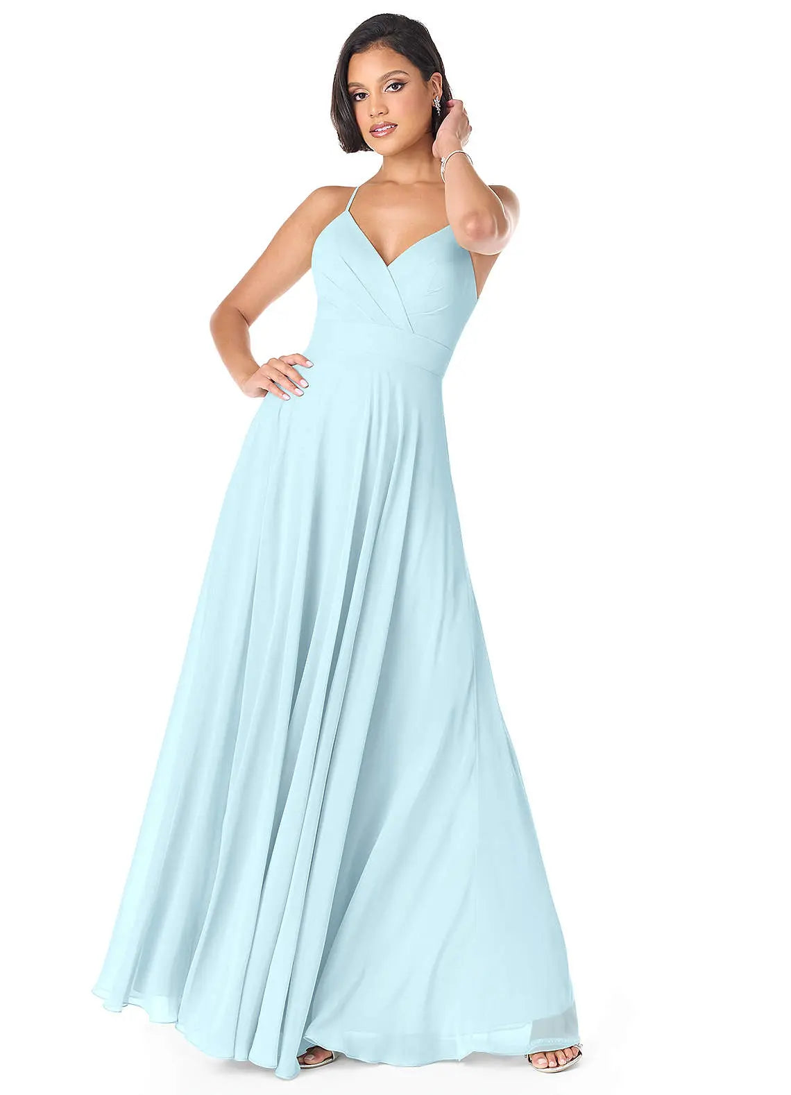 Avelina A-Line V-Neck Chiffon Bridesmaid Dress in Cloud Blue