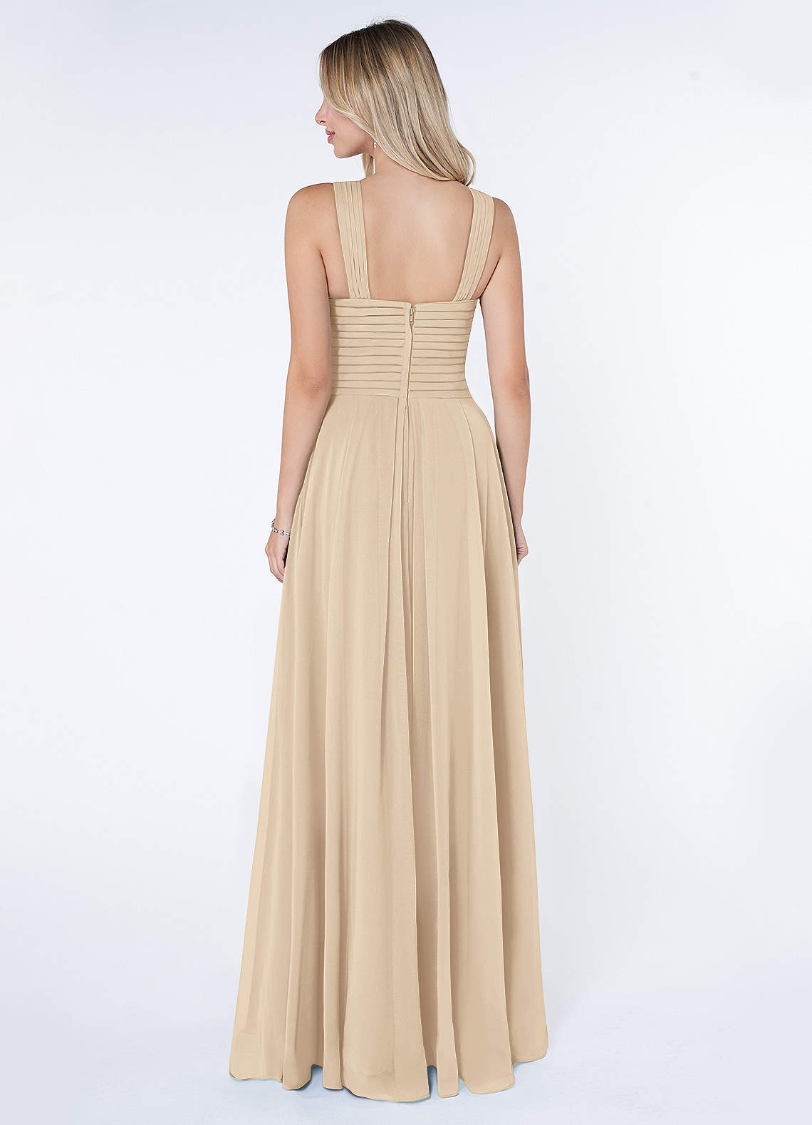 Kaleigh A-Line Halter Chiffon Bridesmaid Dress in Champagne