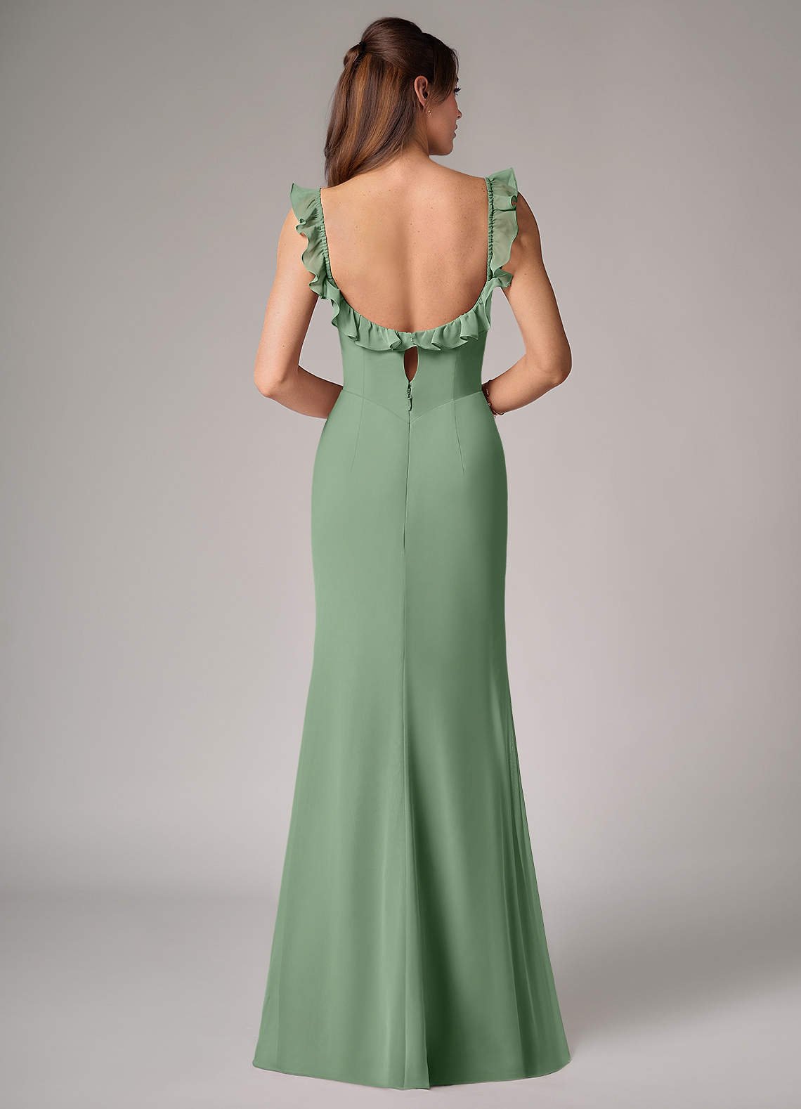 Callie Mermaid Scoop-Neck Chiffon Bridesmaid Dress in Matcha