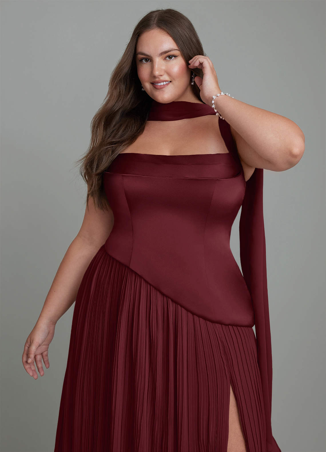 Stephanie A-Line Square-Neck Stretch Satin and Chiffon Bridesmaid Dress