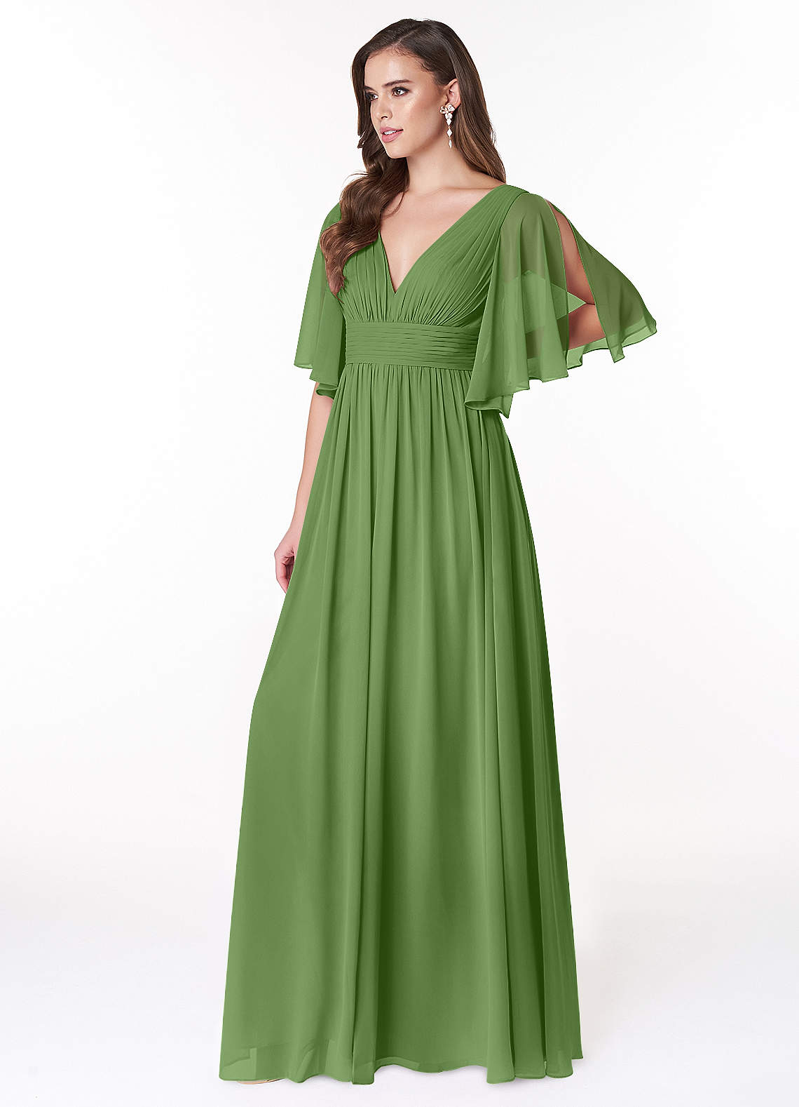 Temeka A-Line V-Neck Chiffon Bridesmaid Dress in Basil