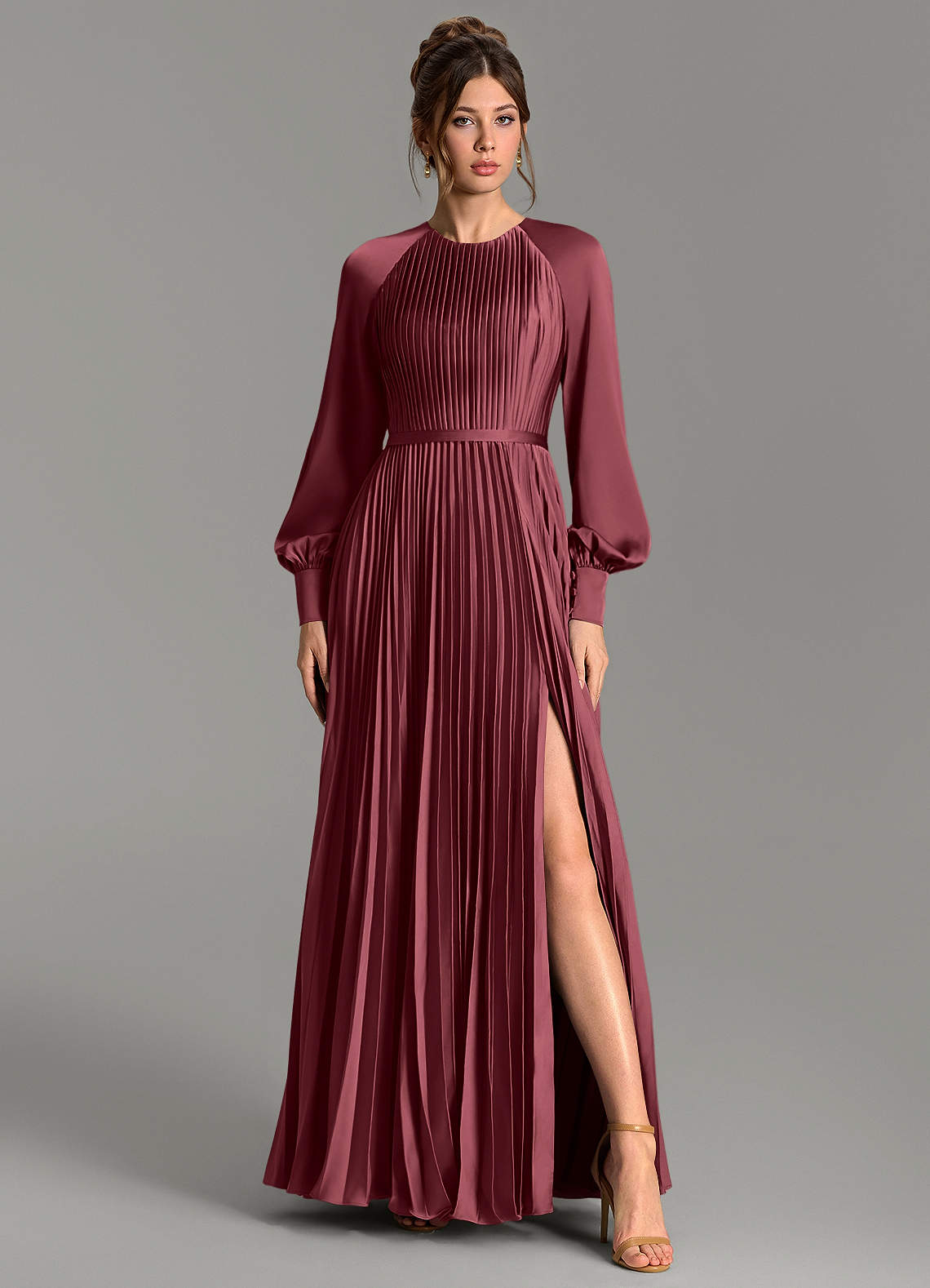 Grayson A-Line Scoop-Neck Stretch Satin Bridesmaid Dress in Merlot