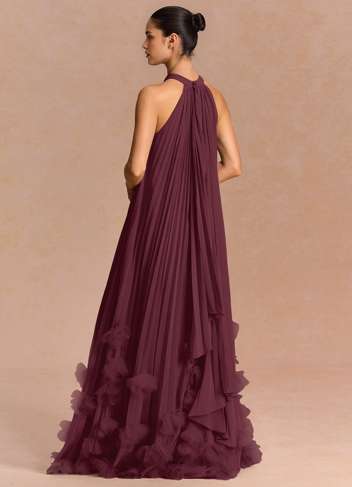 Lucette A-Line Halter Chiffon Evening Dress in Wine