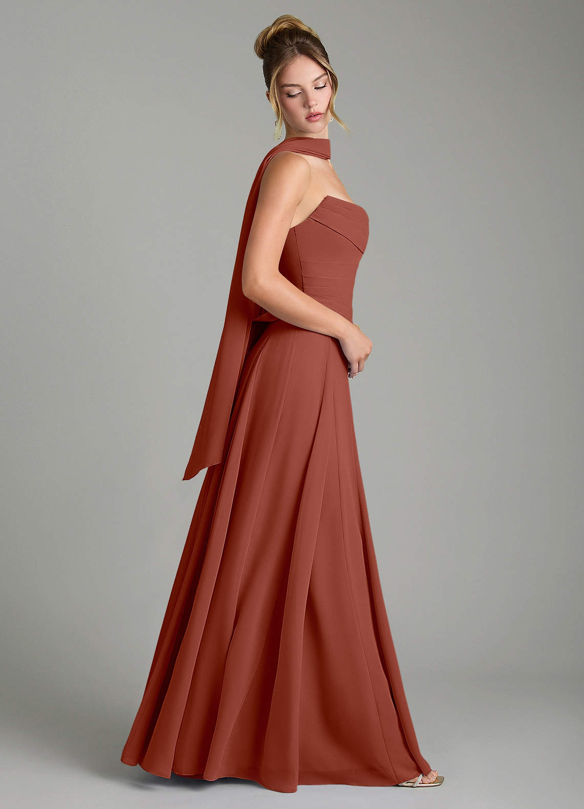 Gabriela A-Line Cowl-Neck Chiffon Bridesmaid Dress in Auburn