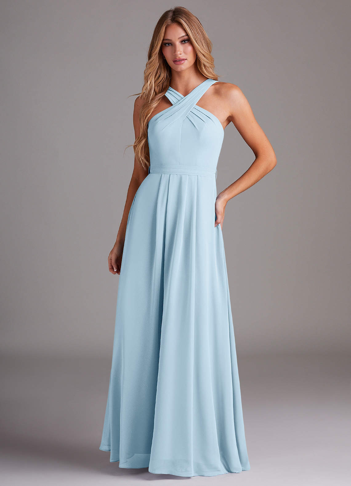 Dixie A-Line Halter Chiffon Bridesmaid Dress in Sky Blue