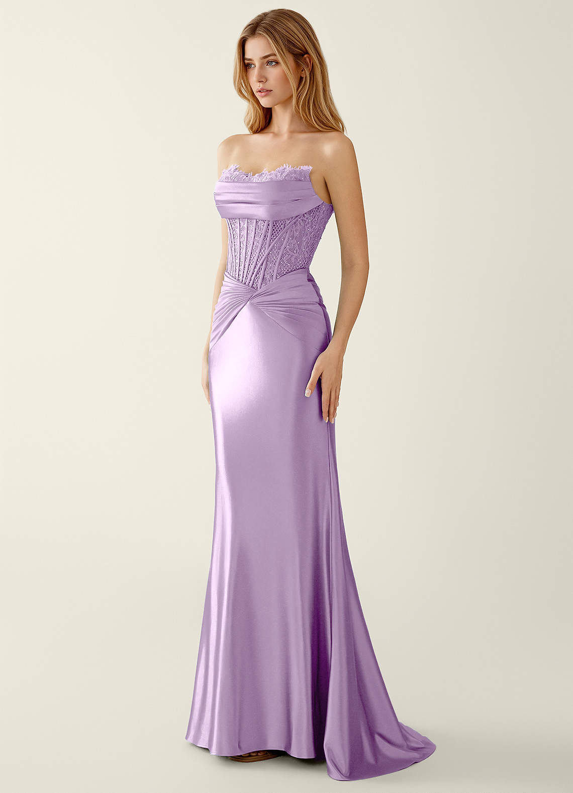 Sasha Mermaid Strapless Stretch Satin Evening Dress in Wisteria
