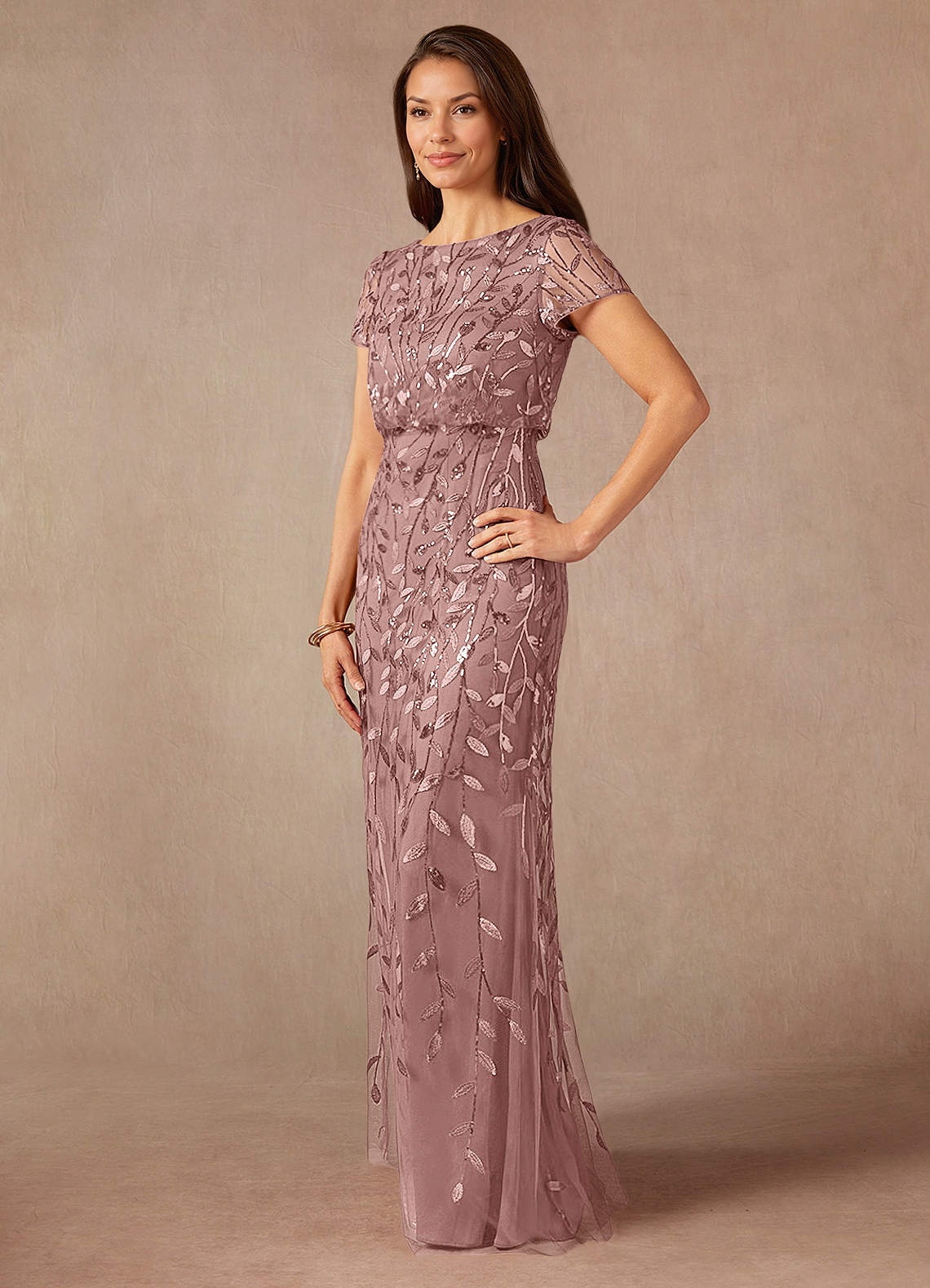 Lehi A-Line Boat-Neck Sequined Tulle Mother of the Bride Dress