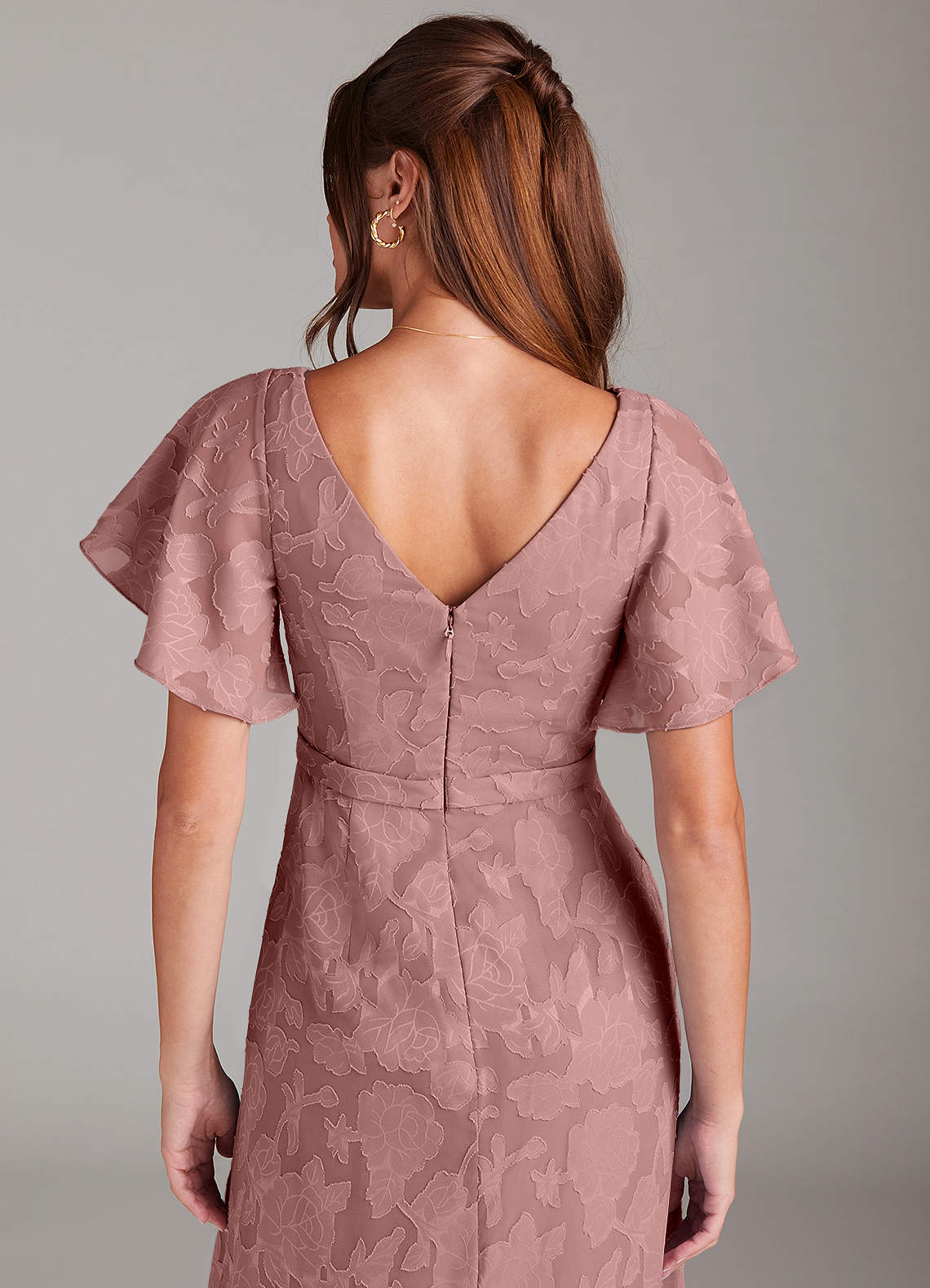Ambrosia A-Line V-Neck Floral Burnout Bridesmaid Dress in dusty rose