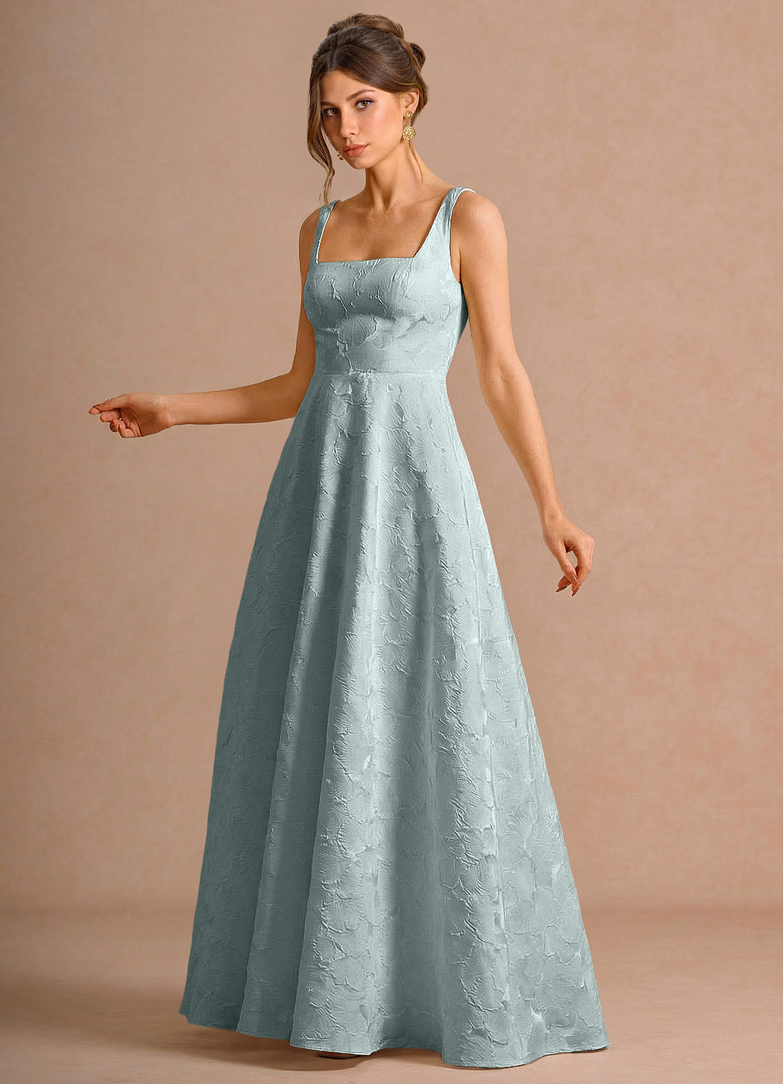 Effie A-Line Square-Neck Jacquard Evening Dress in Baby Pink