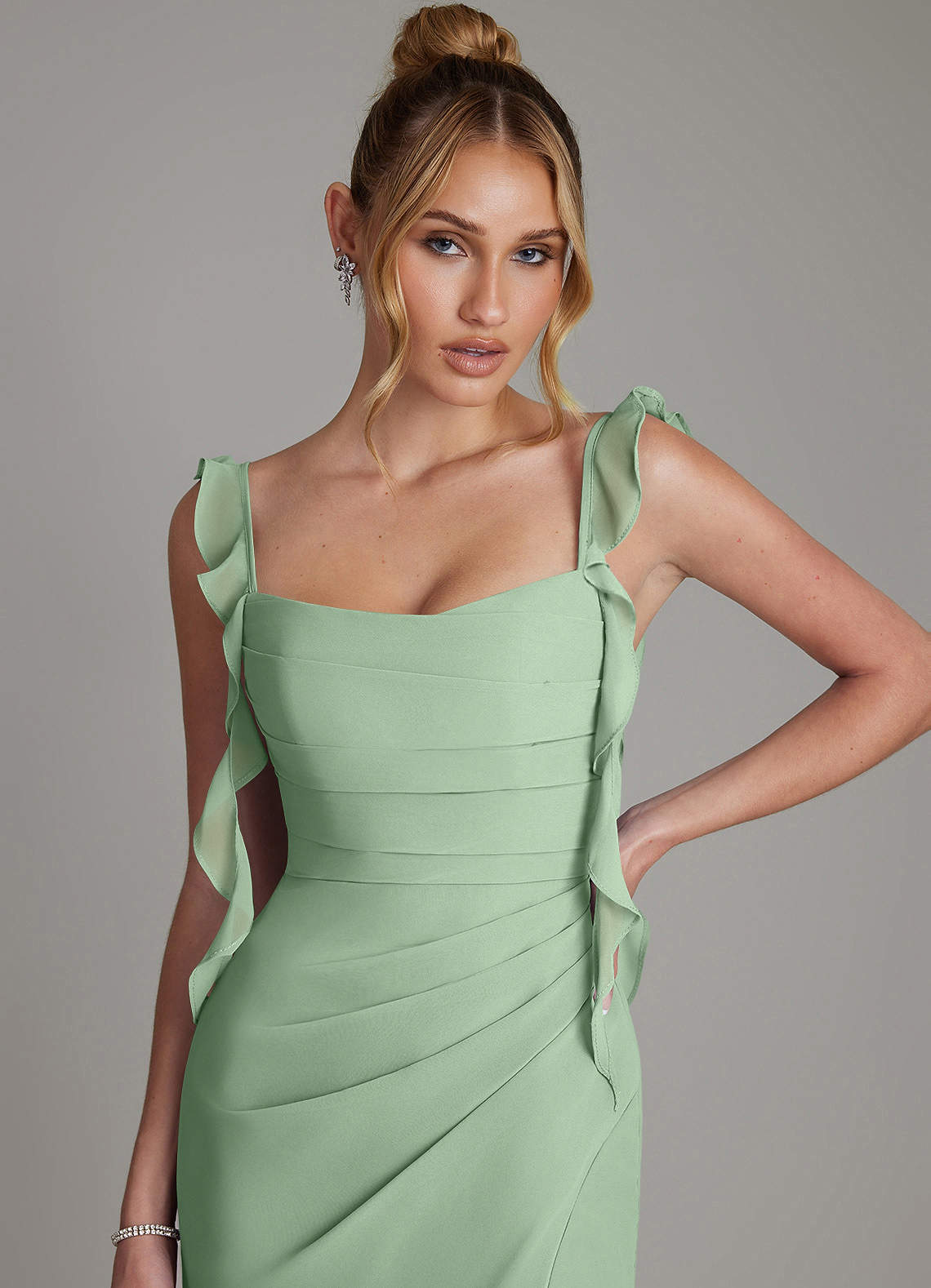 Jessamine Mermaid Sweetheart Chiffon Bridesmaid Dress in Matcha