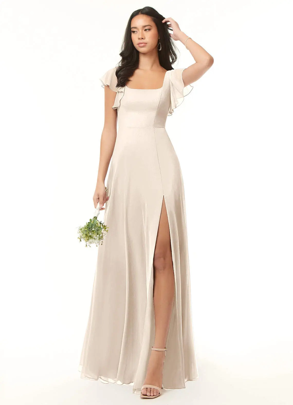Bondi A-Line Square-Neck Chiffon Bridesmaid Dress in White Alabaster