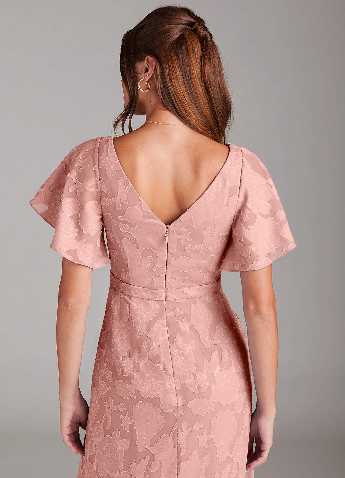 Ambrosia A-Line V-Neck Floral Burnout Bridesmaid Dress in Rosette