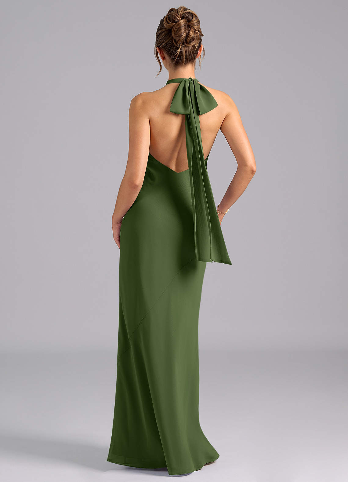 Velli Mermaid Halter Chiffon Bridesmaid Dress in Olive