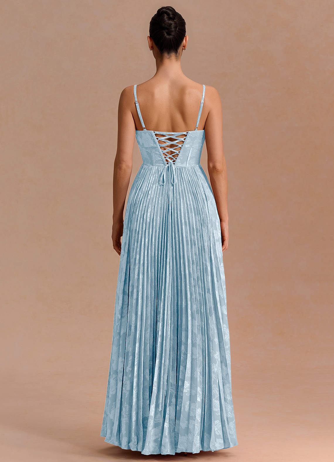 Delfina A-Line Twisted-Bust Fil Coupé Evening Dress in Powder Blue
