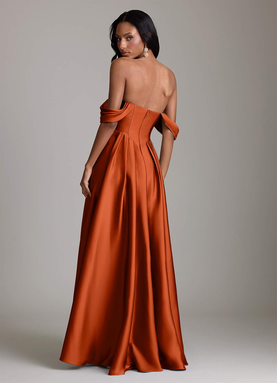 Loisa A-Line Off-the-Shoulder Stretch Satin Bridesmaid Dress in Paprika