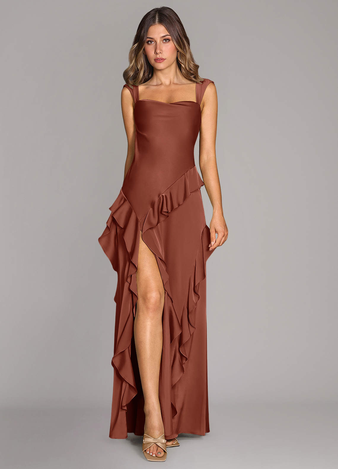 Sloane A-Line Sweetheart Stretch Satin Bridesmaid Dress in Auburn