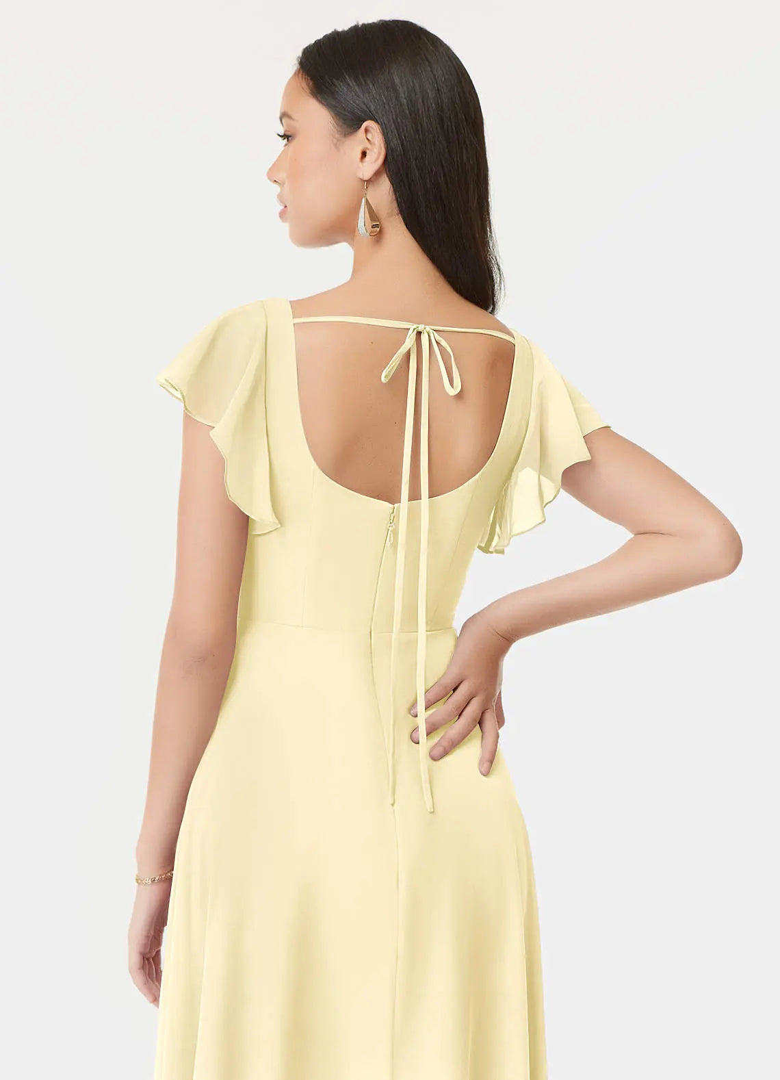 Bondi A-Line Square-Neck Chiffon Bridesmaid Dress in Lemon Sorbet