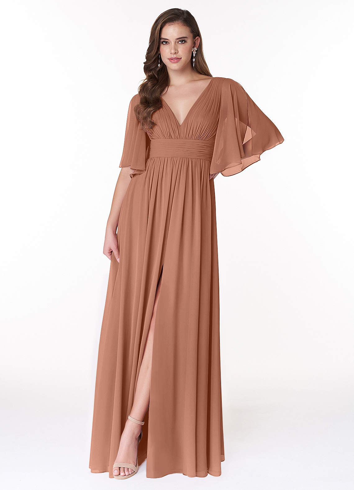 Temeka A-Line V-Neck Chiffon Bridesmaid Dress in Bronzer