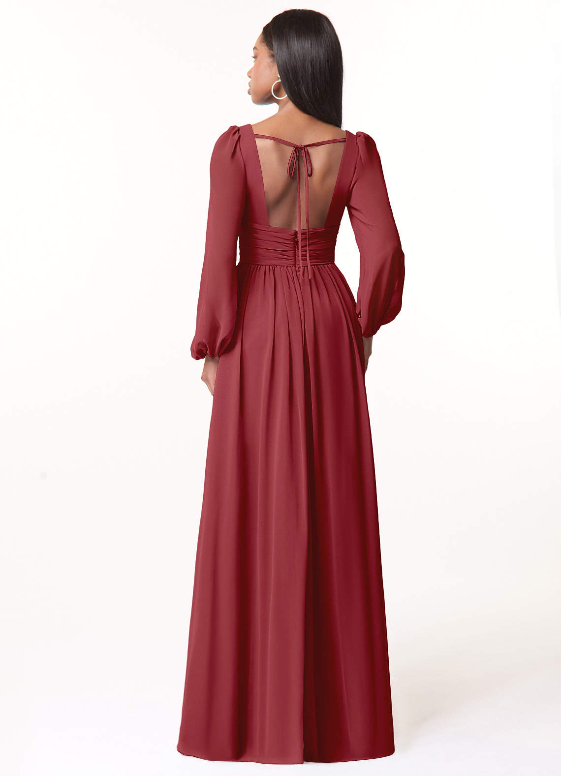 Norah A-Line V-Neck Chiffon Bridesmaid Dress in Pomegranate