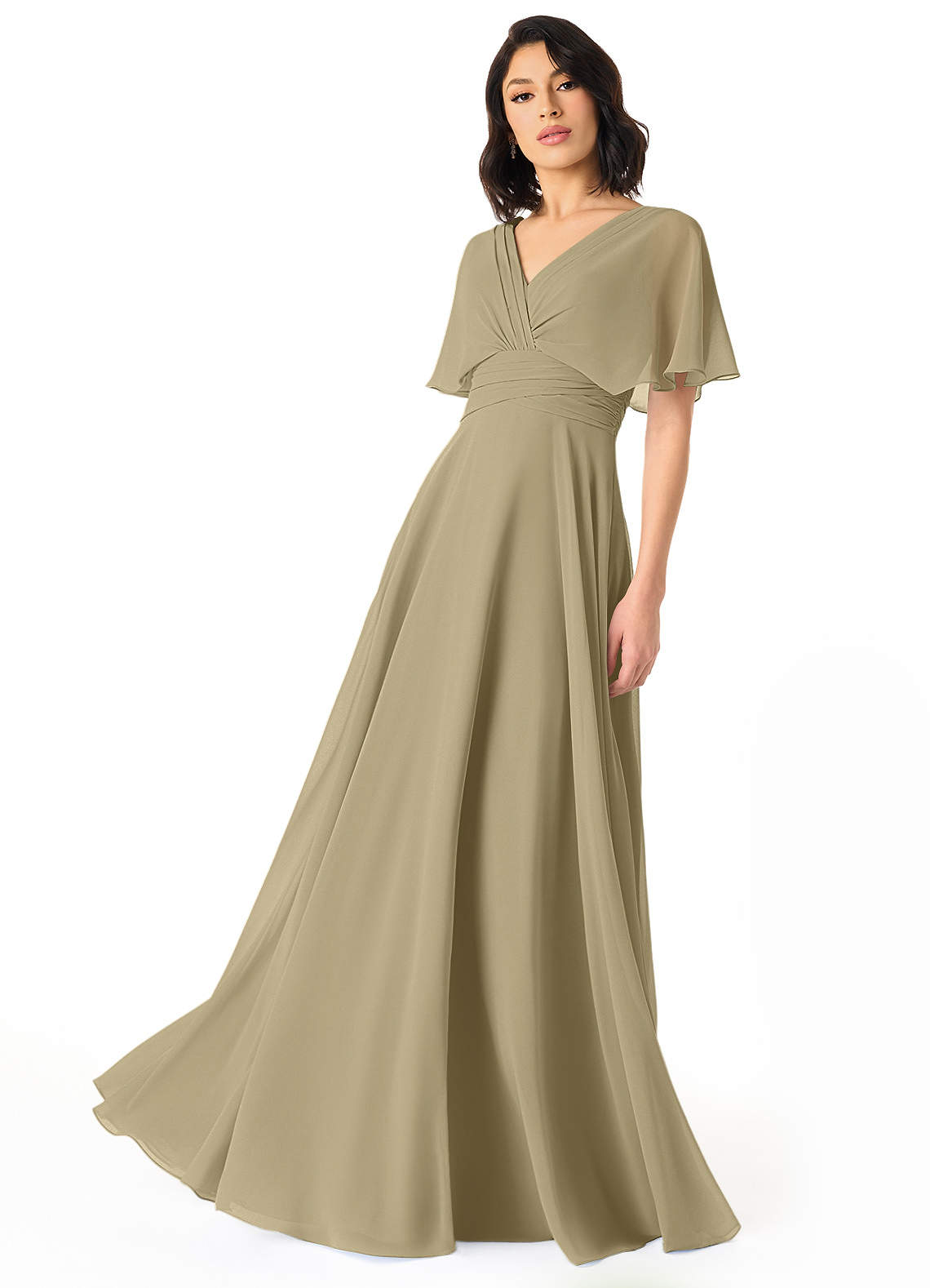 Pamela A-Line V-Neck Chiffon Bridesmaid Dress in Moss Green