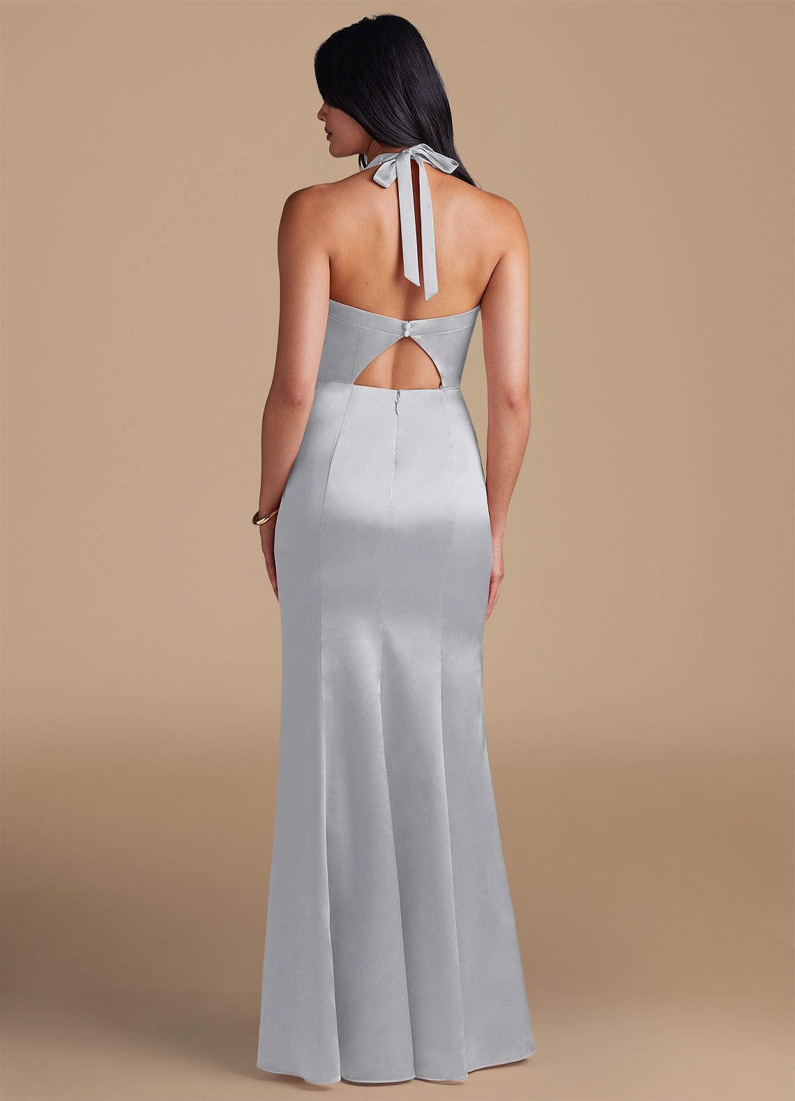 Emeria Sheath Halter Metallic Satin Bridesmaid Dress in Silver