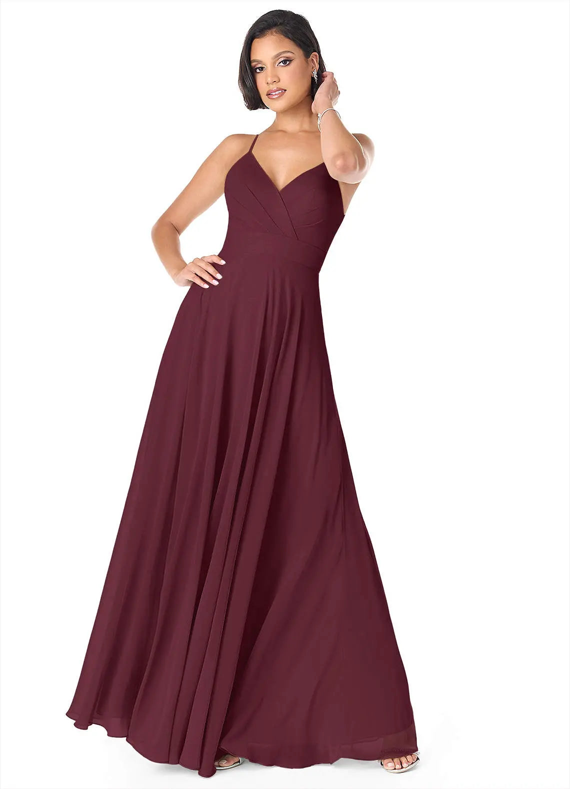 Avelina A-Line V-Neck Chiffon Bridesmaid Dress in Cabernet