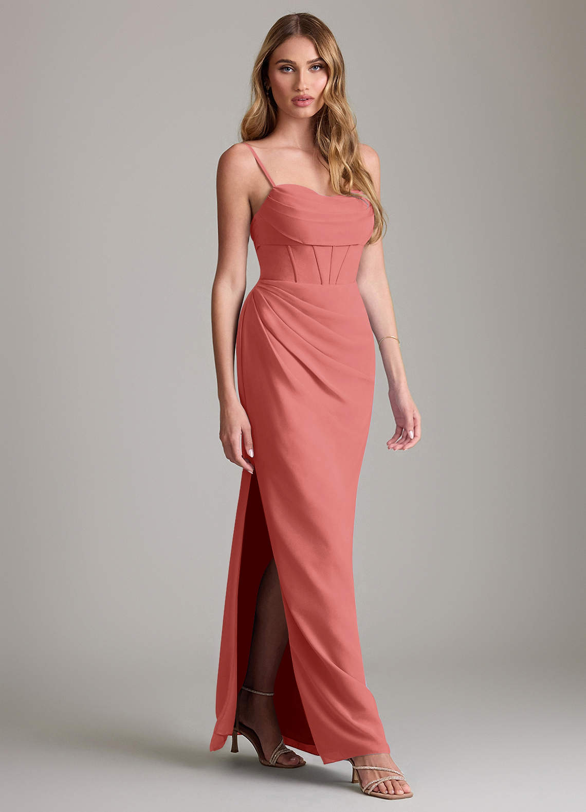 Mai Sheath Cowl-Neck Chiffon Bridesmaid Dress in Antique Rose