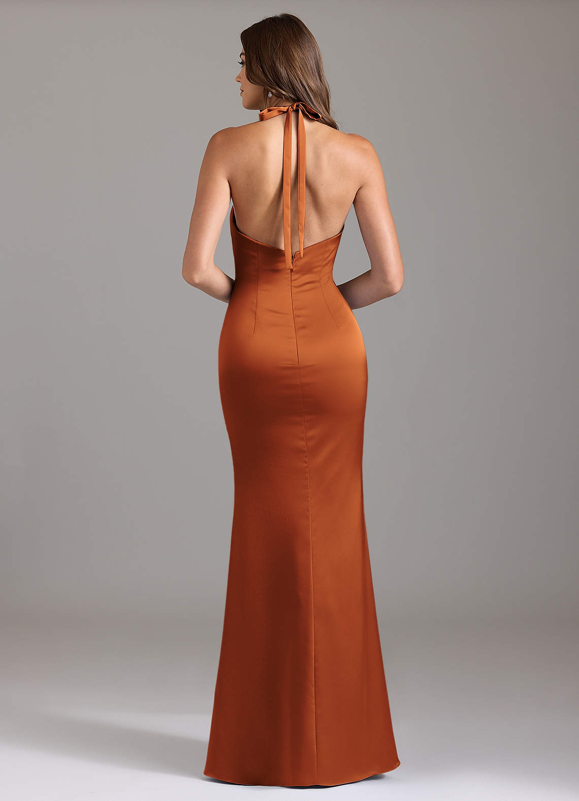 Valerie Mermaid V-Neck Stretch Satin Bridesmaid Dress in Cinnamon