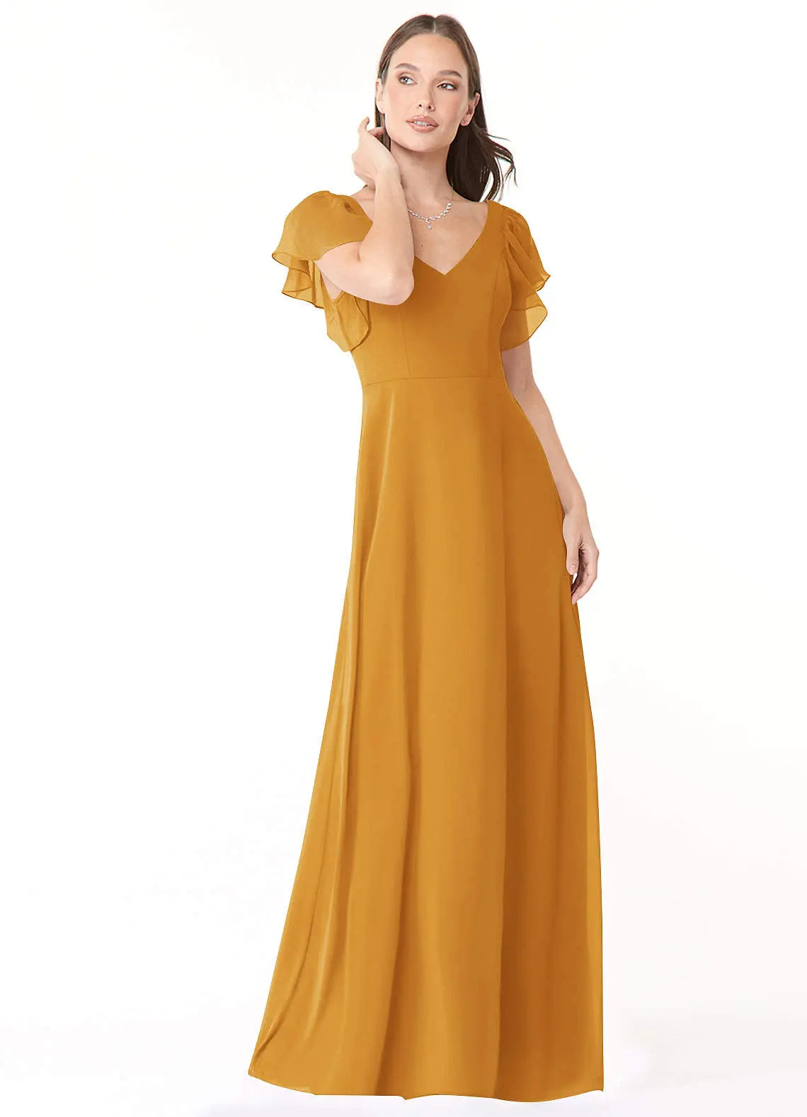 Syenna A-Line V-Neck Chiffon Bridesmaid Dress in butterscotch