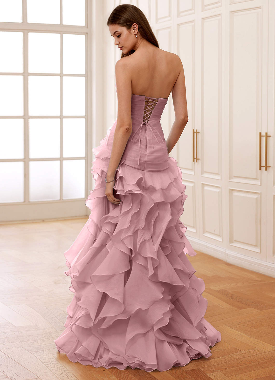 Christabelle Mermaid Sweetheart Chiffon Evening Dress in Dusty Pink