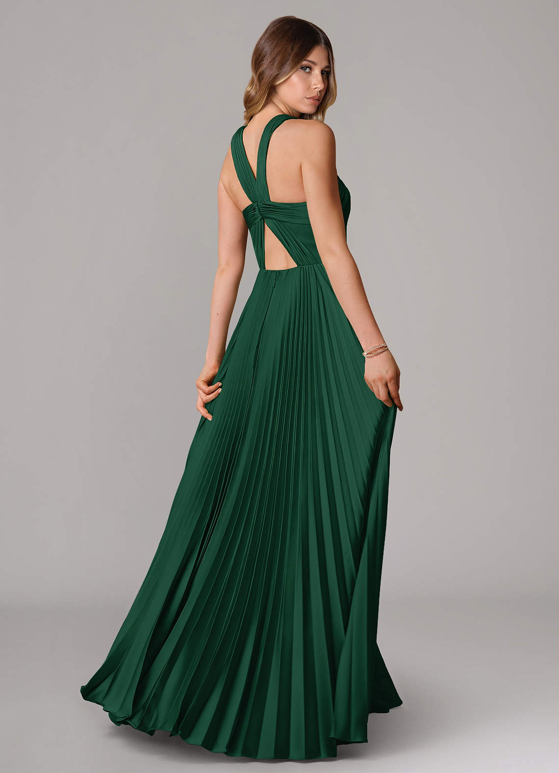 Afra A-Line Halter-Neck Stretch Satin Bridesmaid Dress in Dark Green