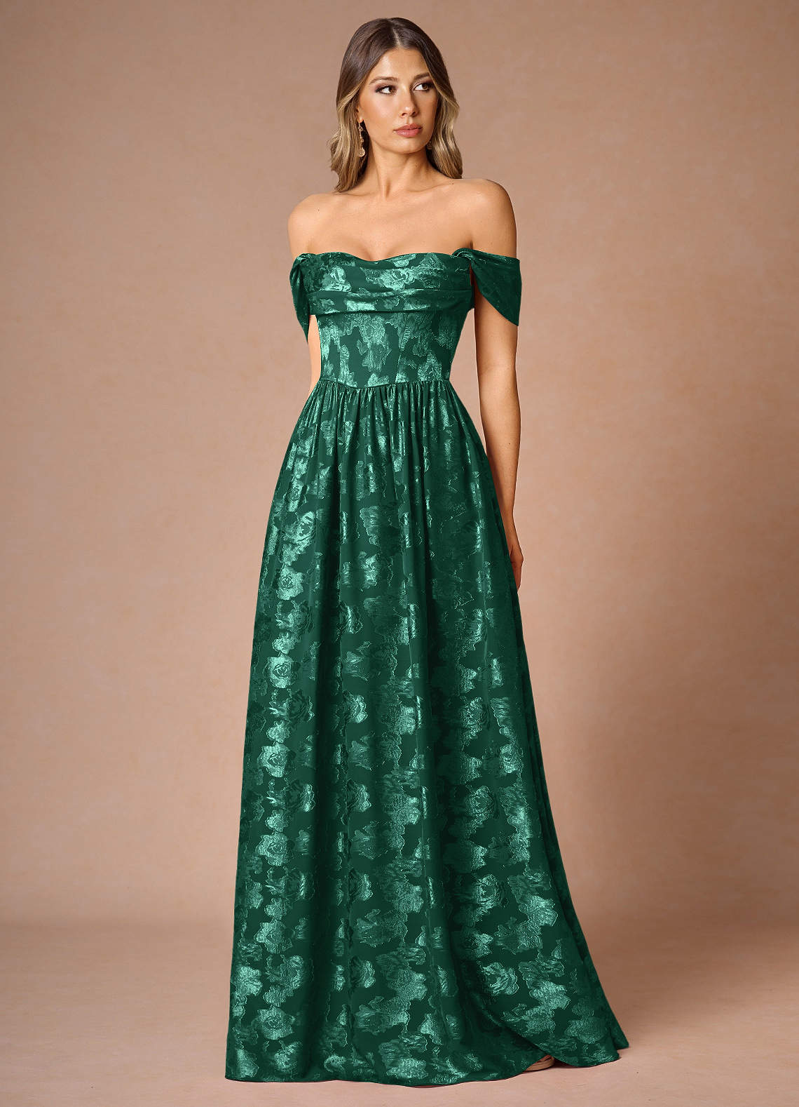 Hazel A-Line Cowl-Neck Fil Coupé Wedding Guest Dress in Hunter Green