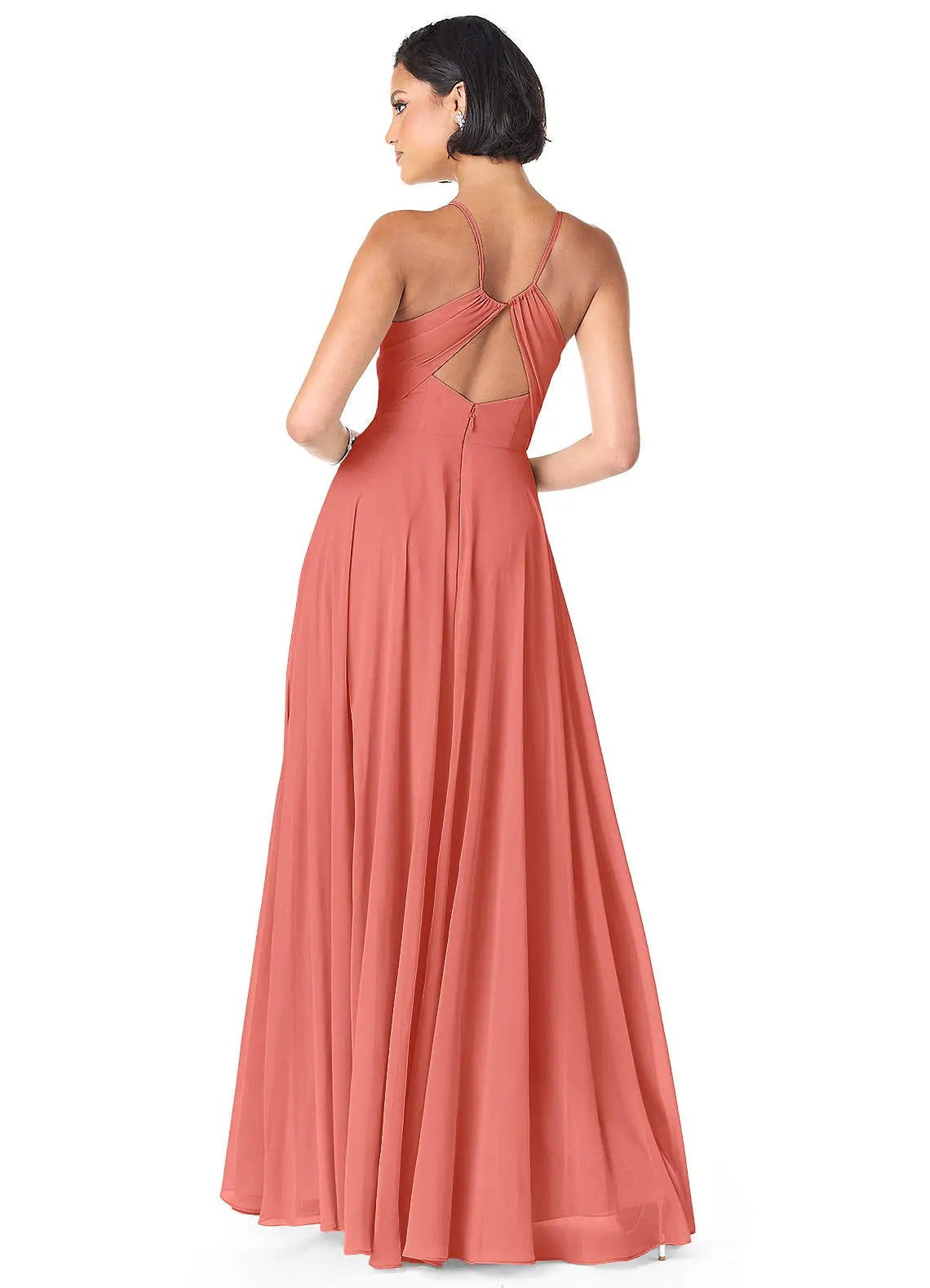 Avelina A-Line V-Neck Chiffon Bridesmaid Dress in Salmon Pink