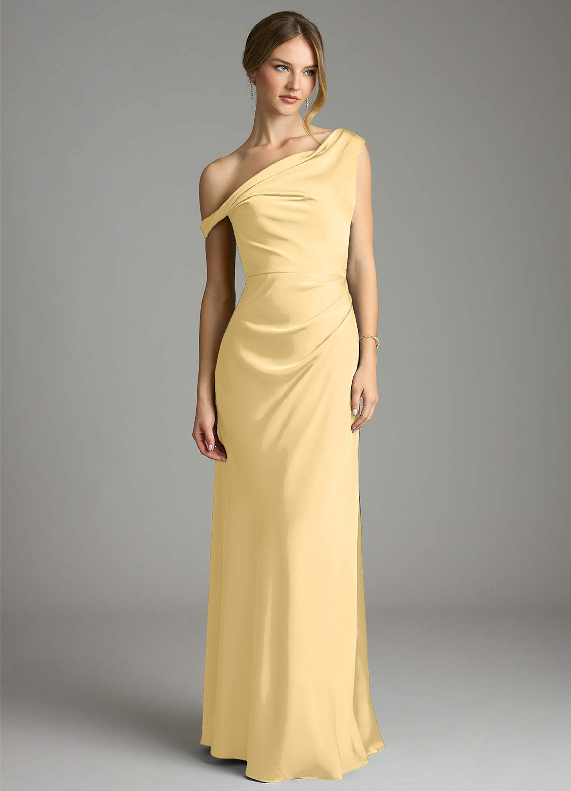 Emerson Mermaid One-Shoulder Stretch Satin Bridesmaid Dress in Butter