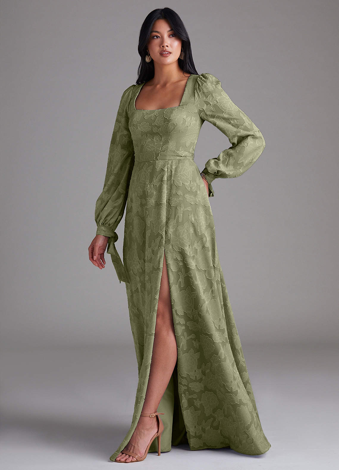 Leonia A-Line Square-Neck Stretch Satin Bridesmaid Dress in Pistachio