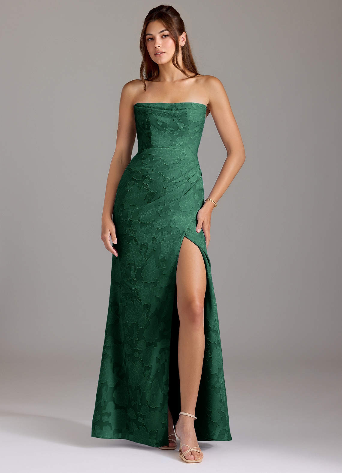 Leonis Sheath Strapless Floral Burnout Bridesmaid Dress in Dark Green